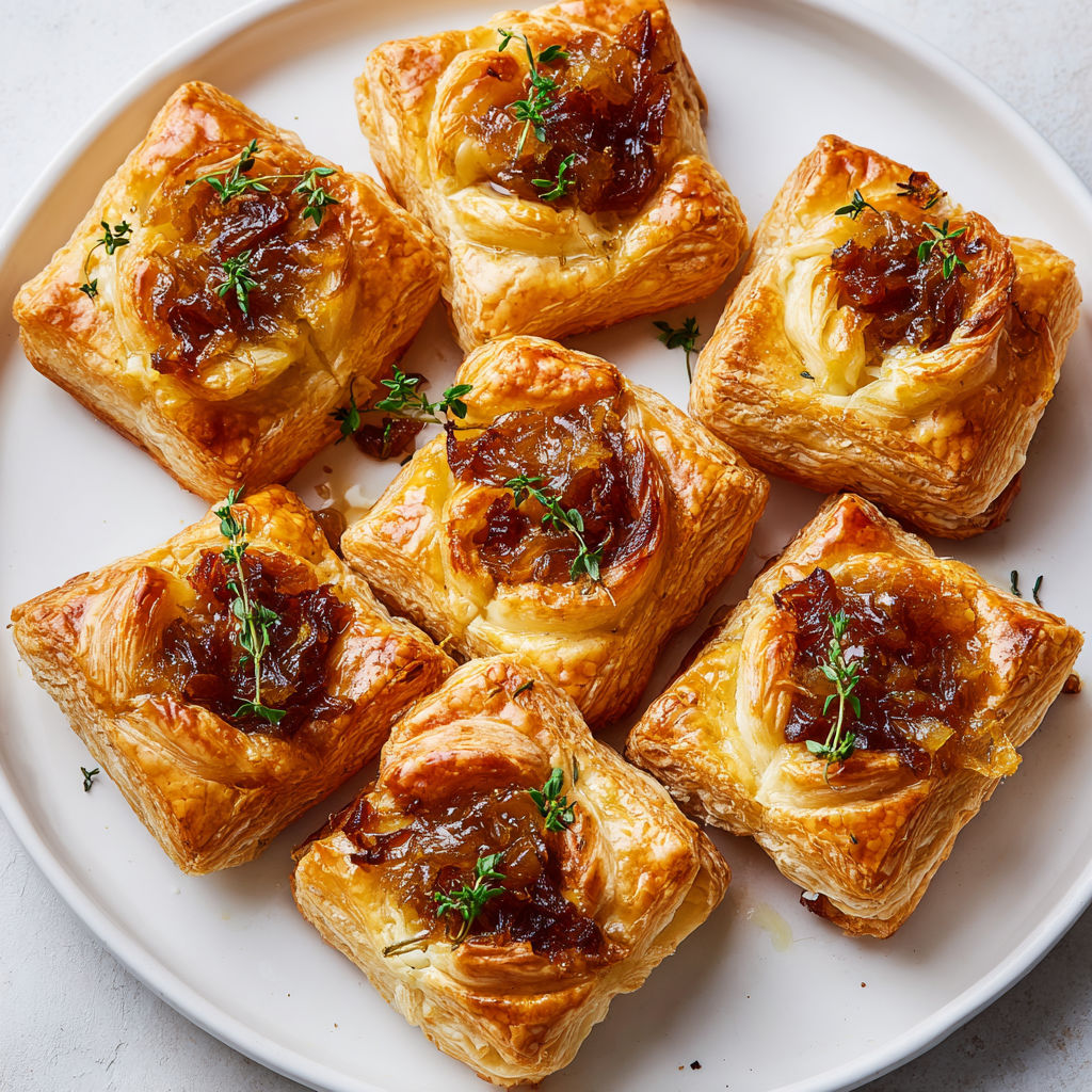 Feuilletés Fromage Oignons Caramélisés Bien Dorés.