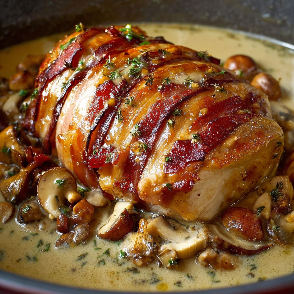 Dinde à la sauce aux champignons crémeuse.