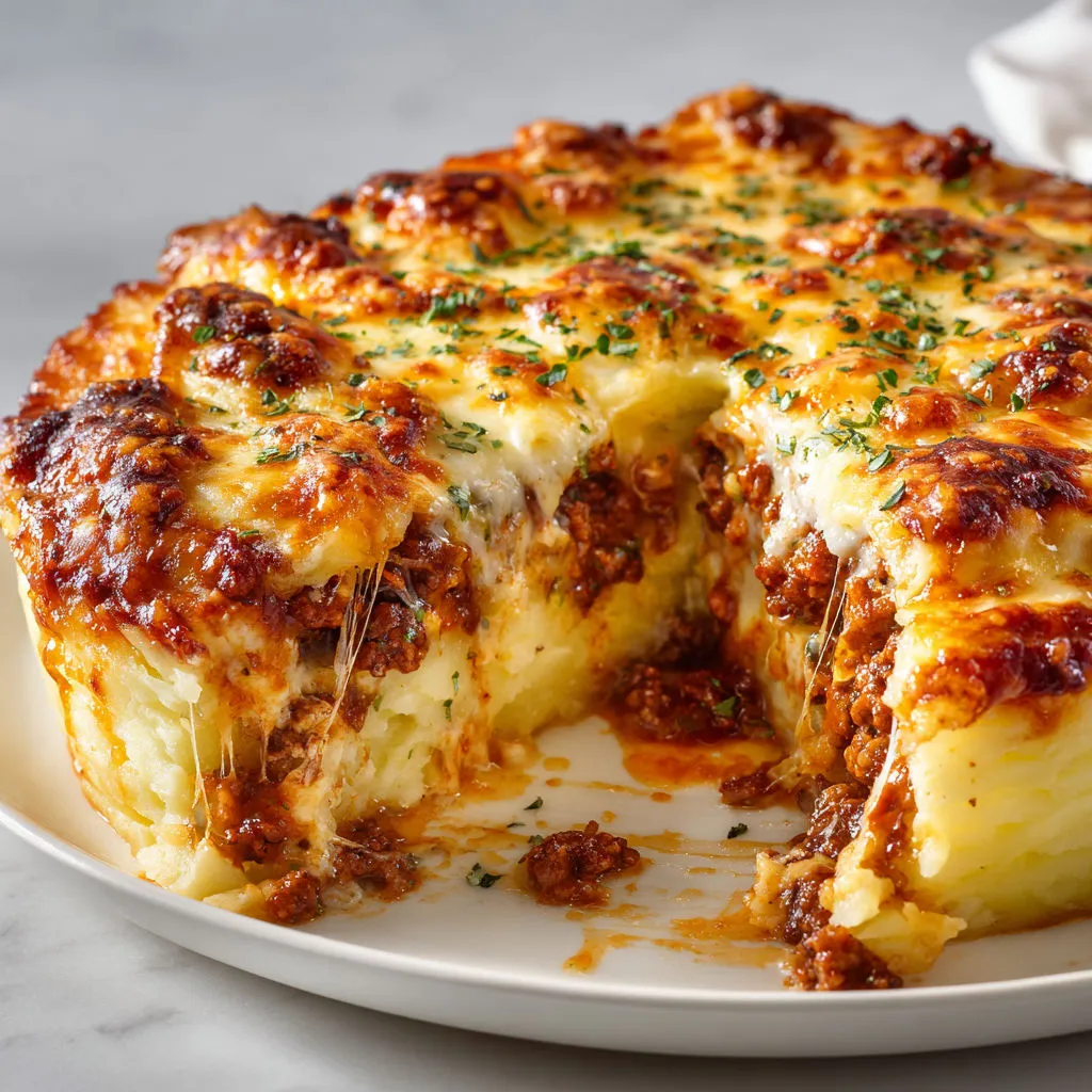 Gratin gourmand fondant purée et bœuf.