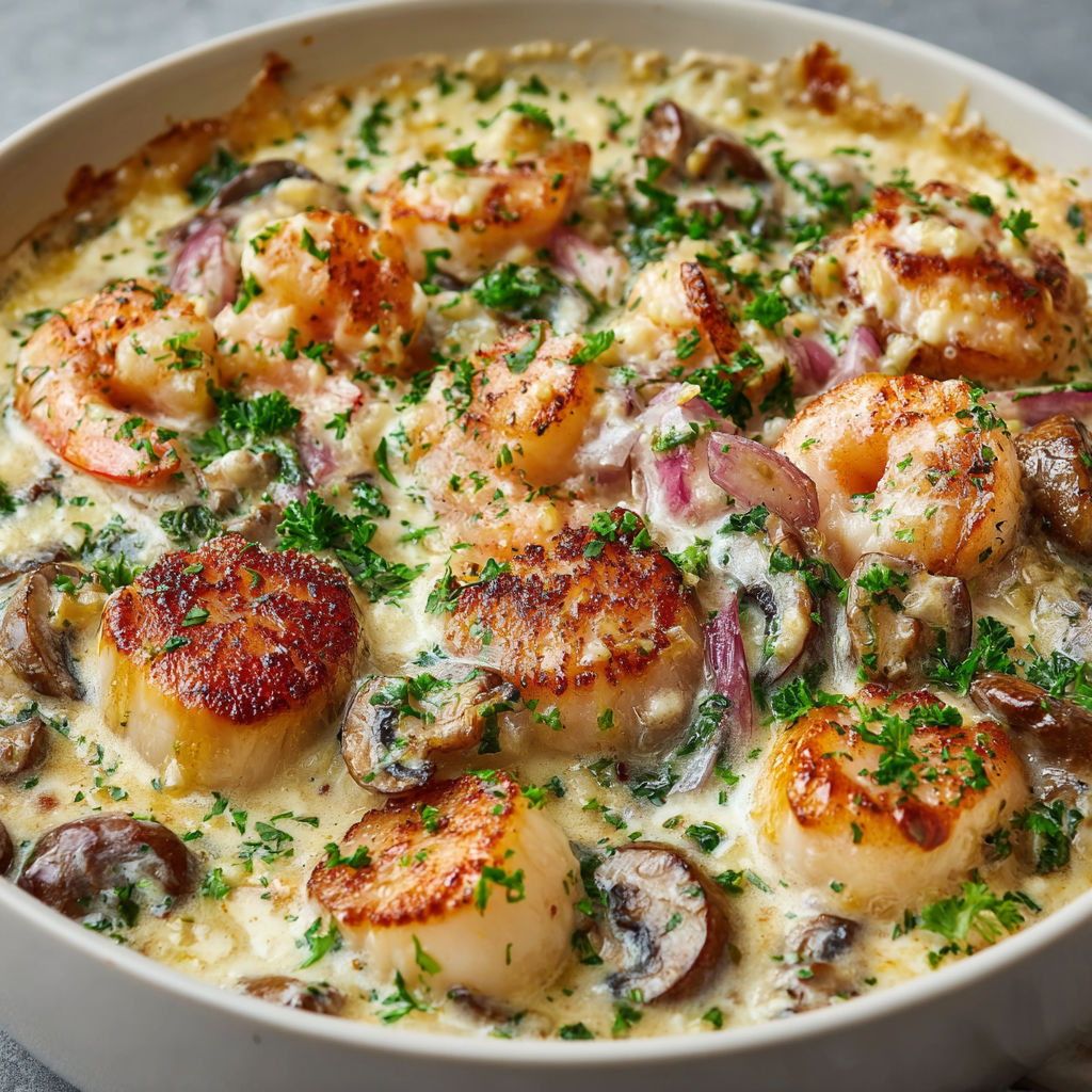 Saint-Jacques et crevettes en sauce festive