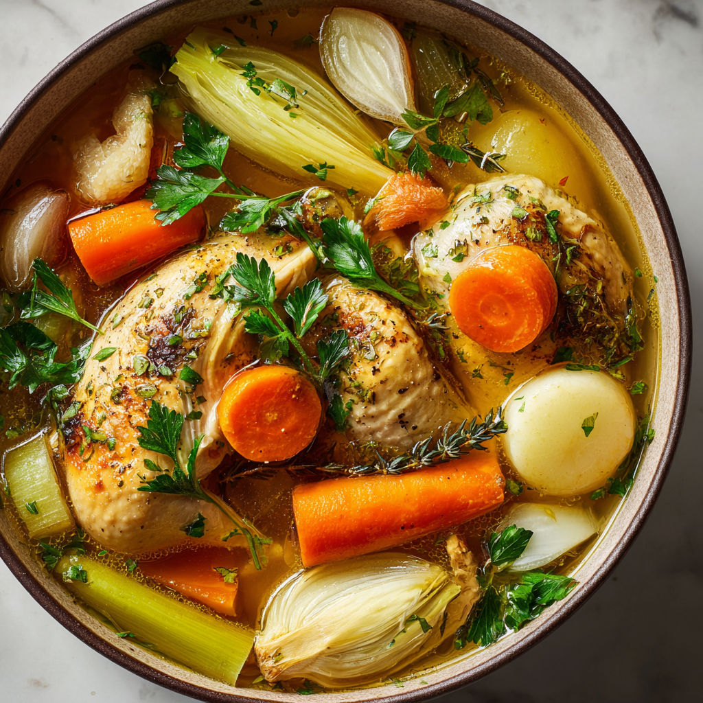 Poule mijotée du dimanche façon maison.