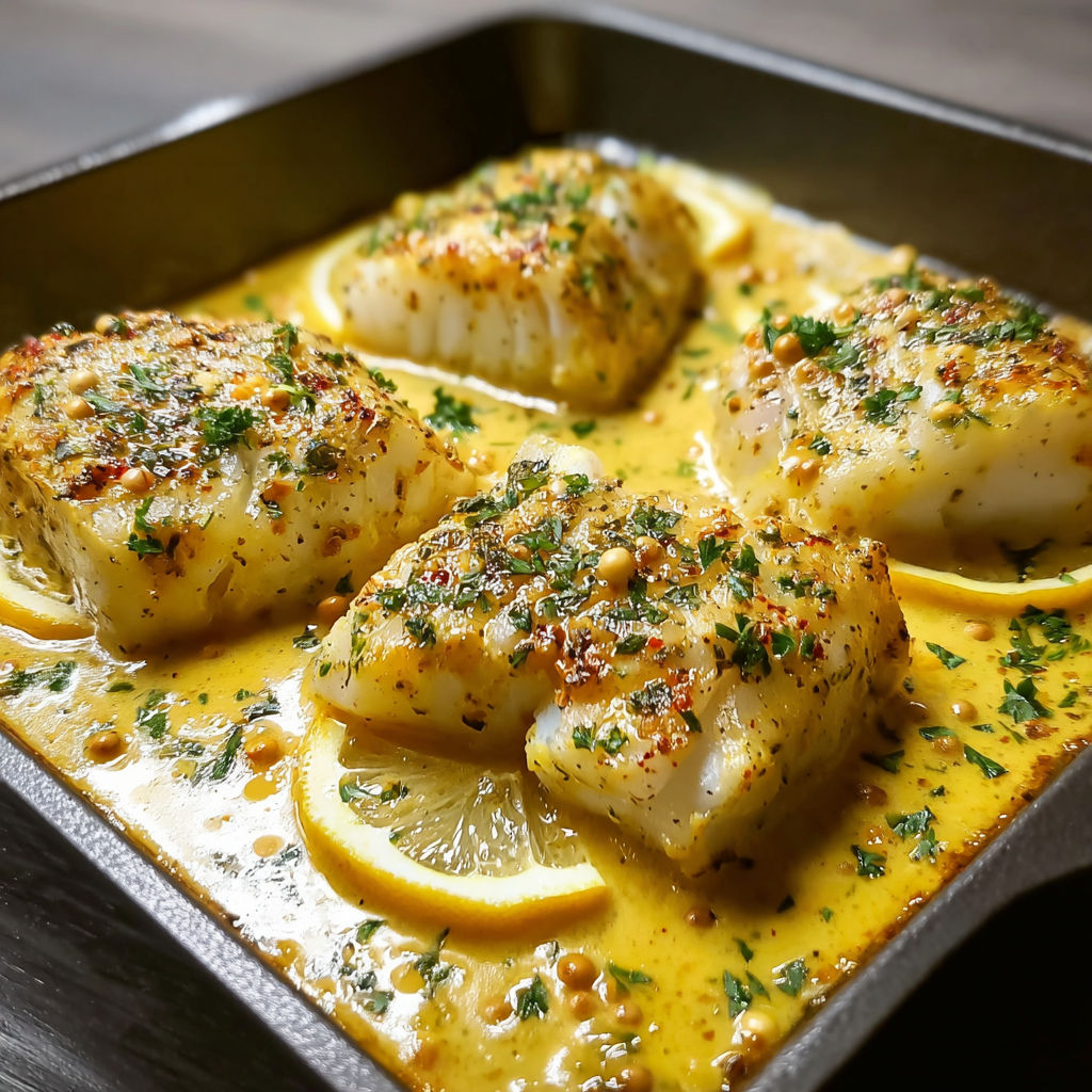Poisson rôti tout doux avec crème citron et pointe de moutarde.