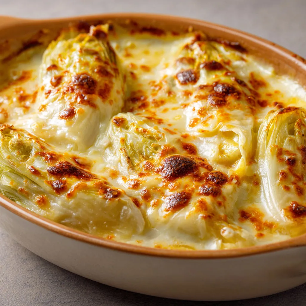 Gratin d’endives moelleuses au Maroilles.