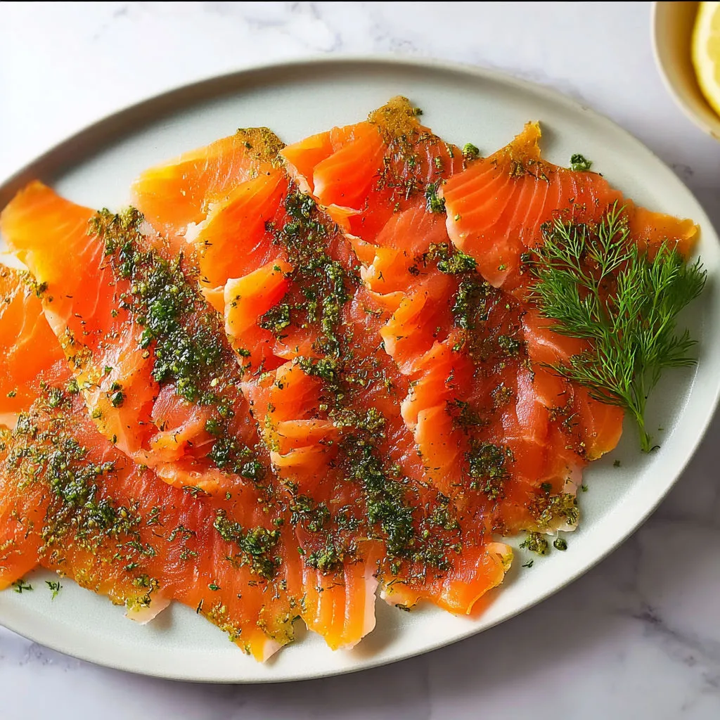 Filet de saumon gravlax maison à l’aneth et citron façon nordique.