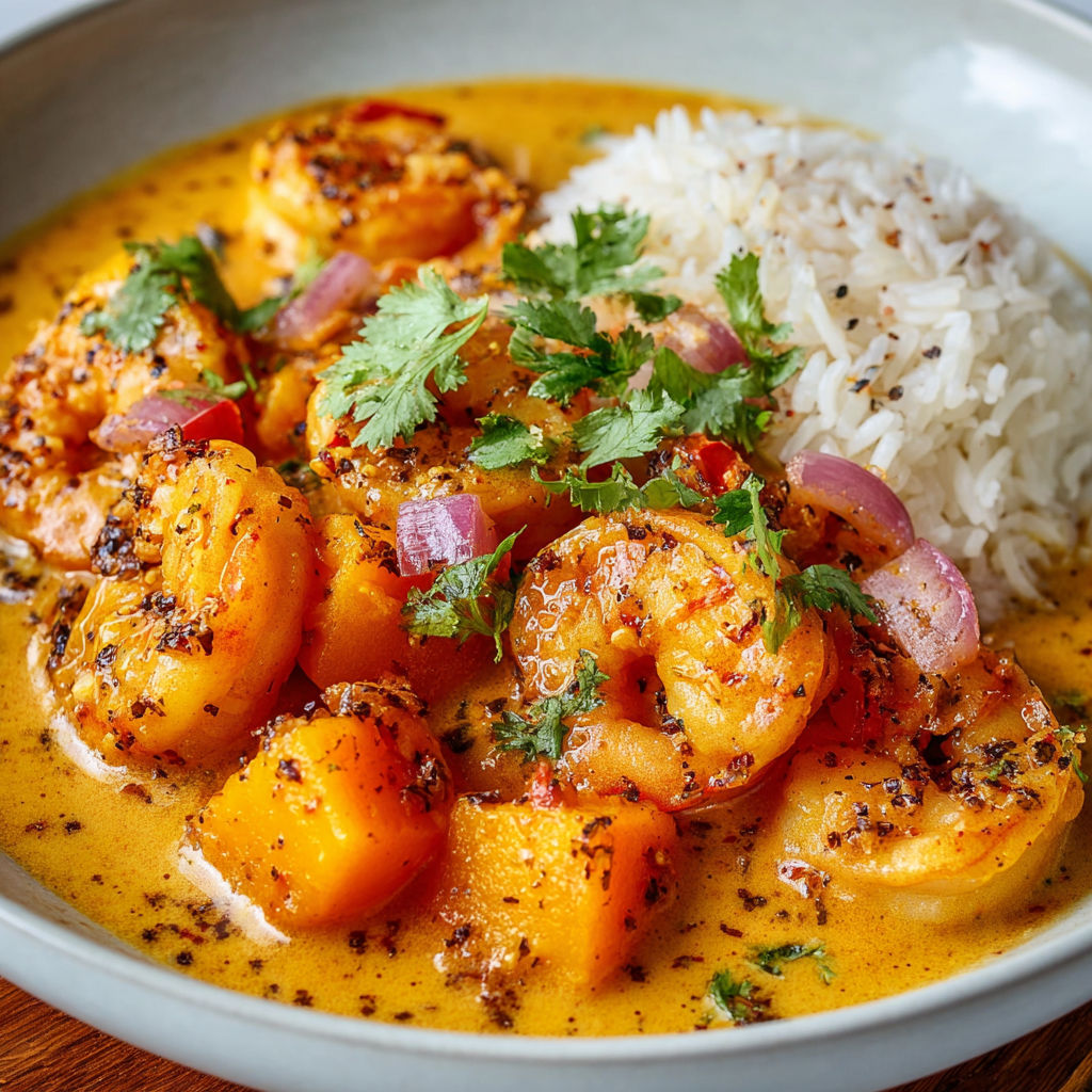 Butternut tout doux aux crevettes version curry onctueux.