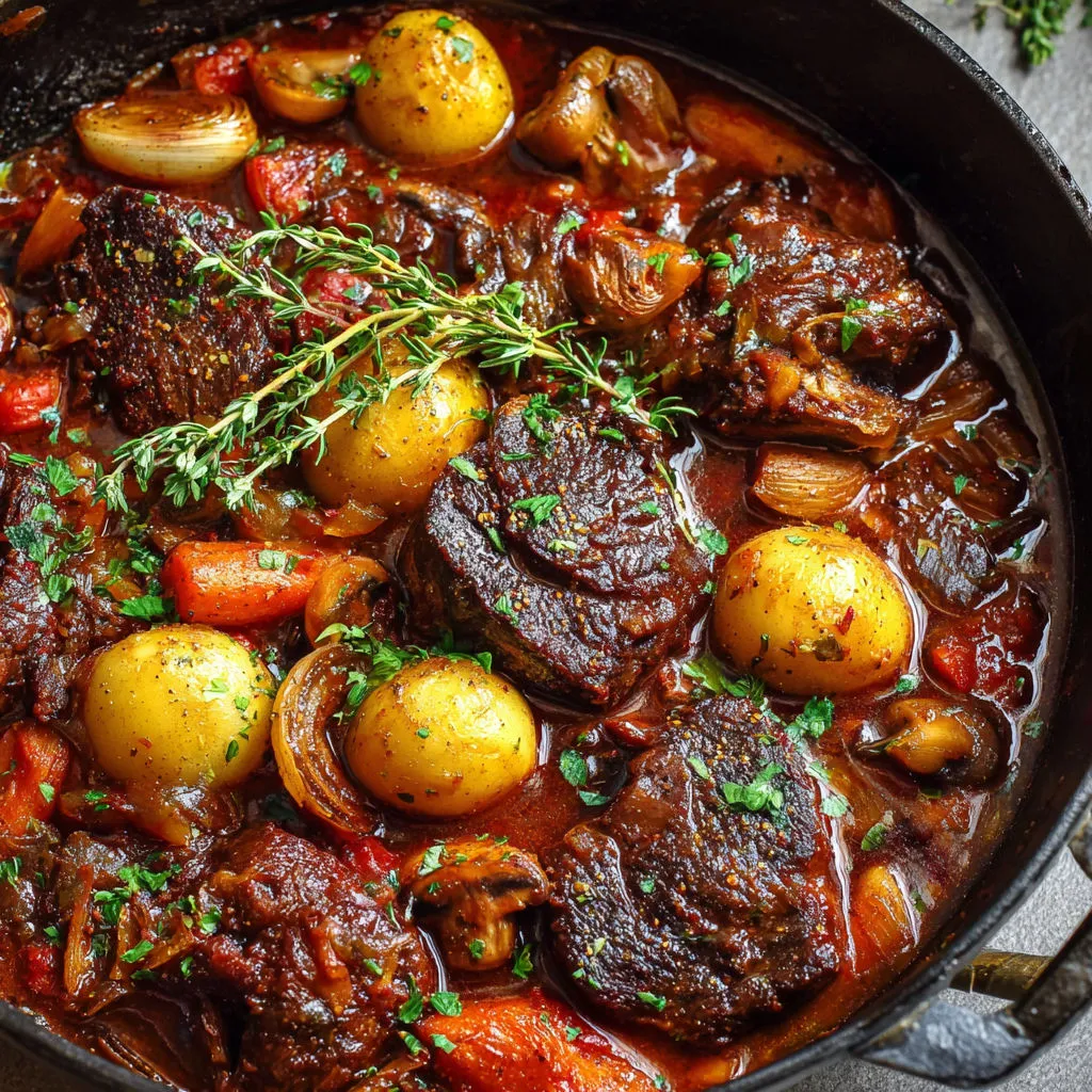 Agneau bourguignon ultra fondant et parfumé.