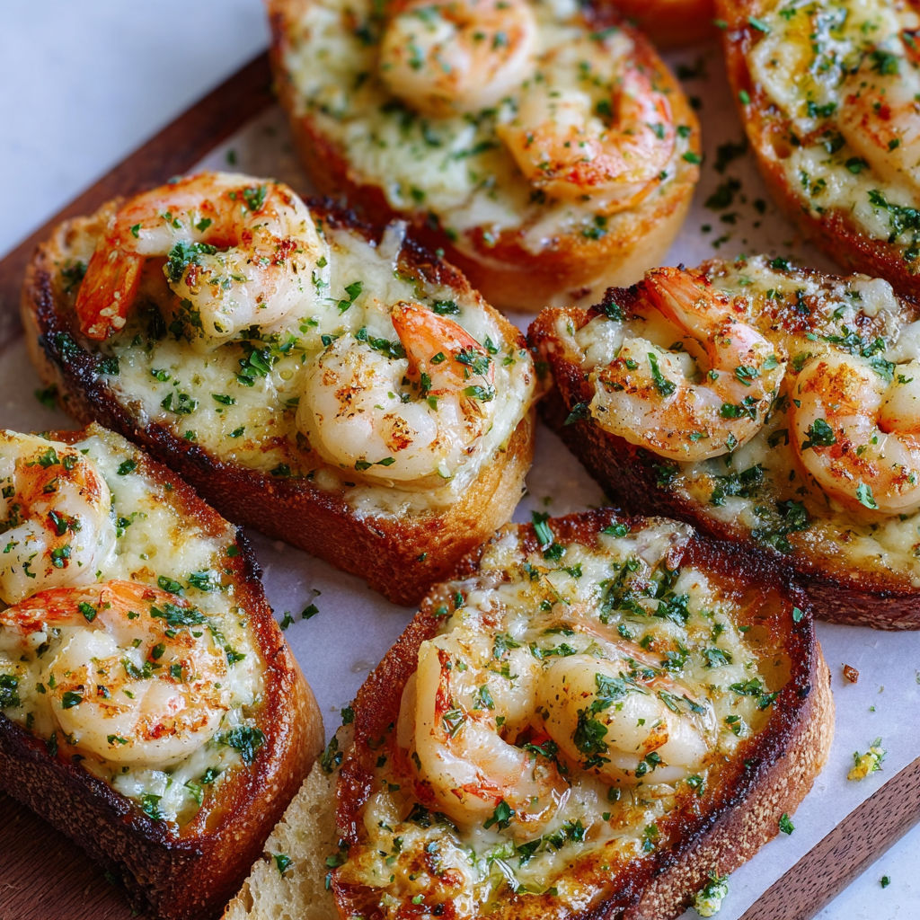 Baguette gourmande aux crevettes, ail et fromages fondus.
