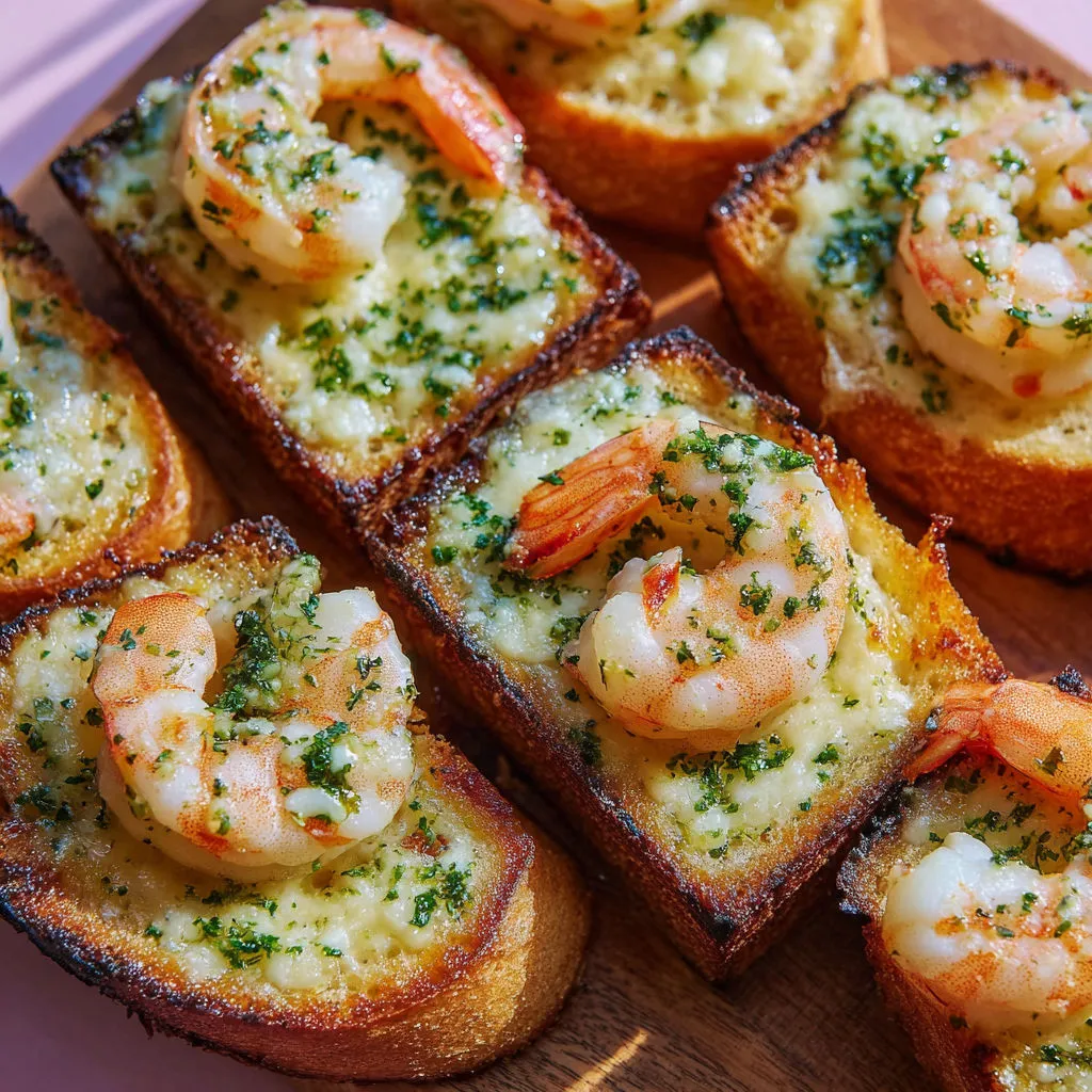 Pain croustillant aux crevettes, ail et mozzarella pour les fêtes.