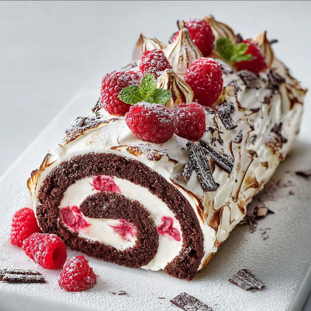 Bûche glacée framboise chocolat pâtisserie maison.