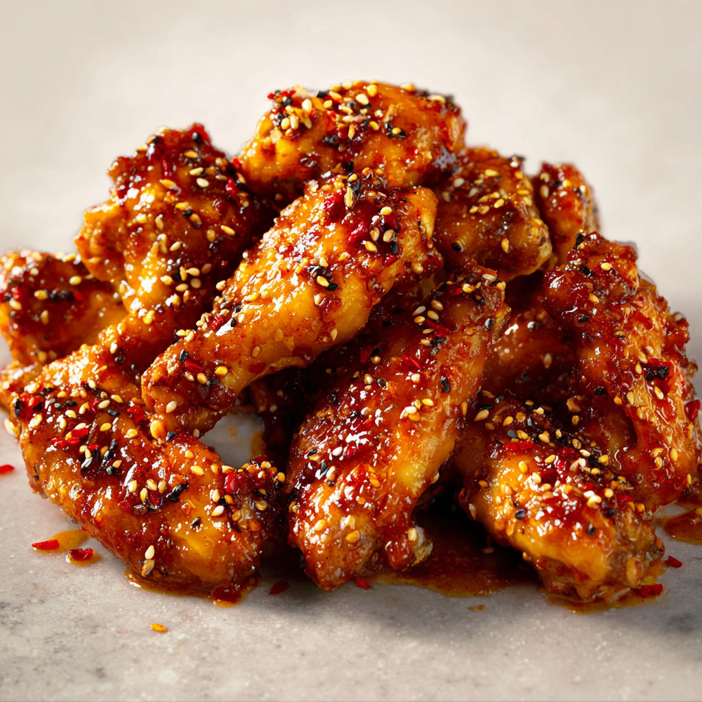 Morceaux de poulet caramélisés au miel et citron sur une table.