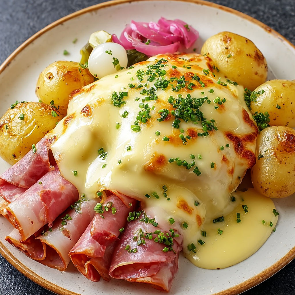 Une scène de table autour de fromage fondu, légumes variés et charcuterie.