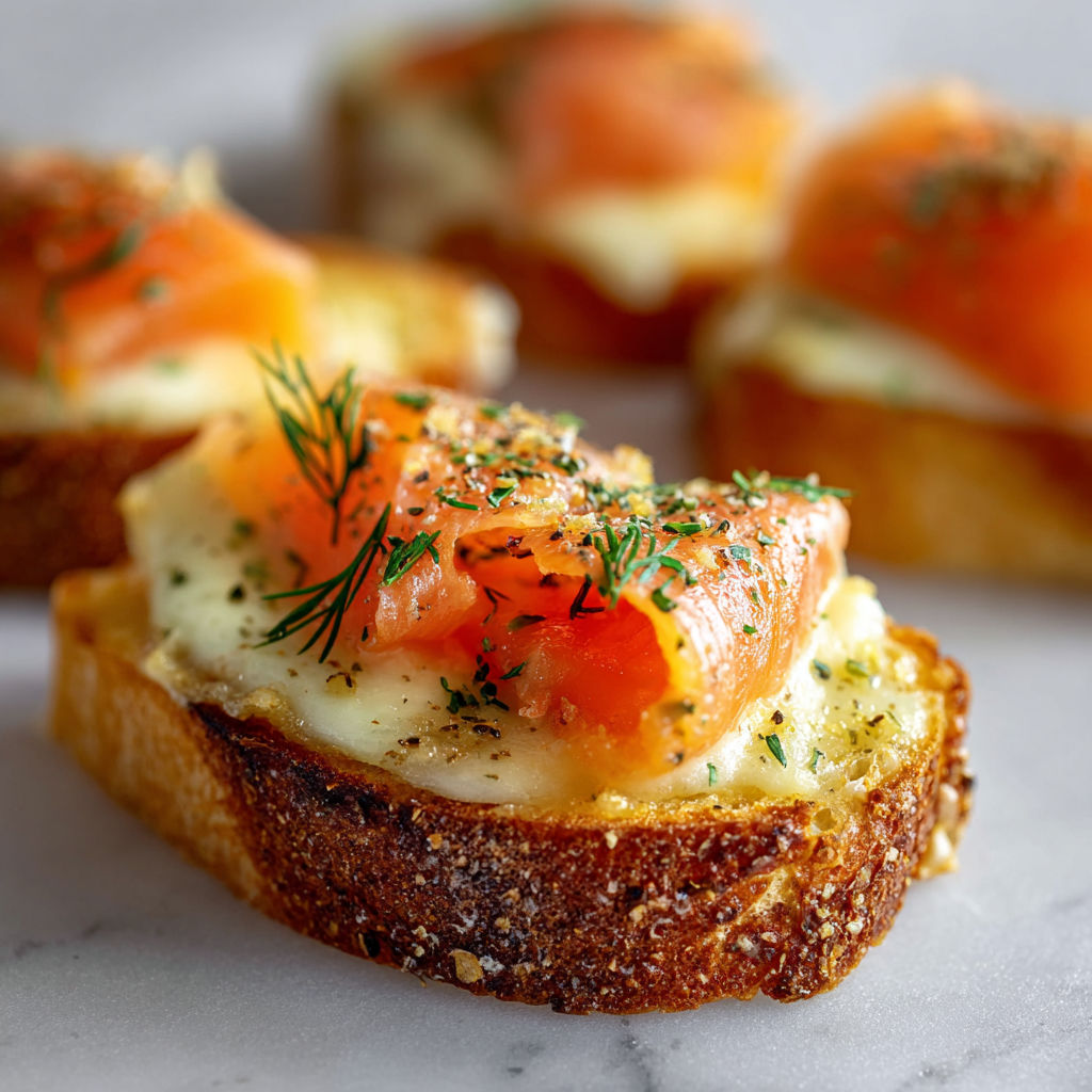 Tranches gratinées à l’ail et saumon parfaites pour les fêtes.