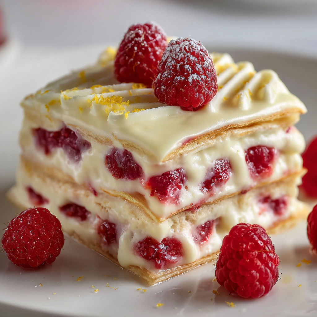 Lasagne douce chocolat blanc et framboises.