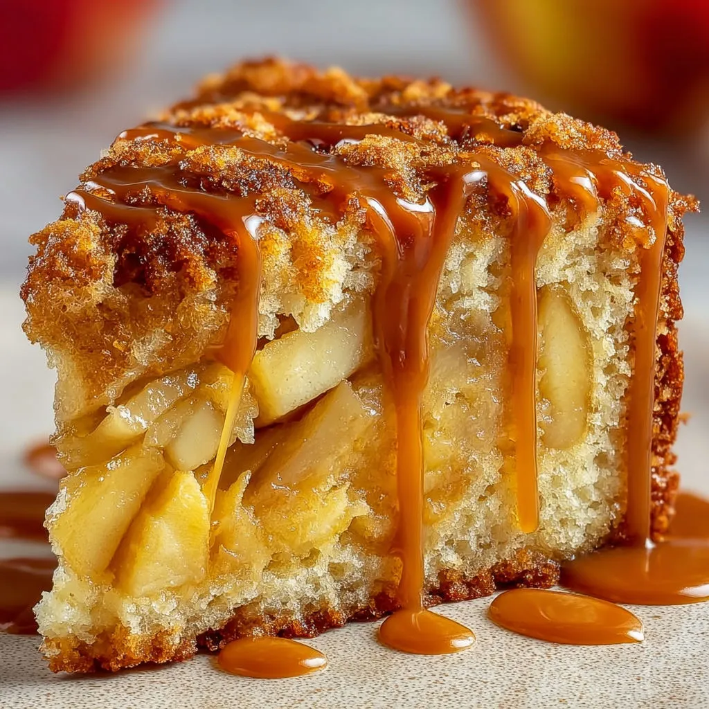 Gâteau fondant pommes caramel doré.