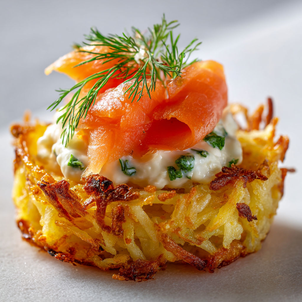 Röstis dorés au saumon fumé et crème citron.