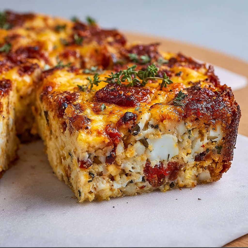Des bouchées de brownie salé avec chou-fleur, chorizo et herbes fraîches, pleines de saveurs.