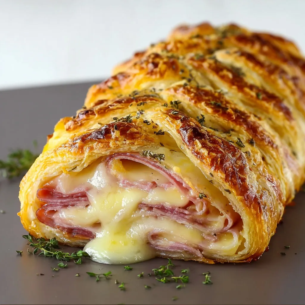 Tresse Feuilletée Gourmande au Jambon et Fromage.