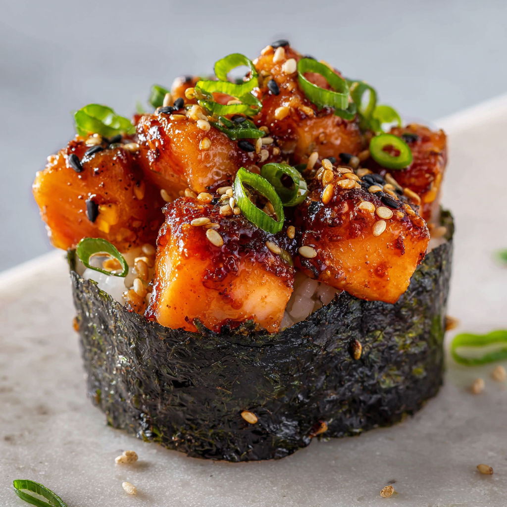 Un assortiment de cups saumon frais et riz vinaigré.