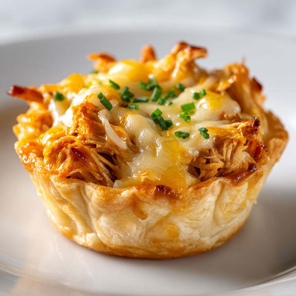 Délicieuse bouchée festive au poulet BBQ doux et fromage servie joliment sur un plateau.