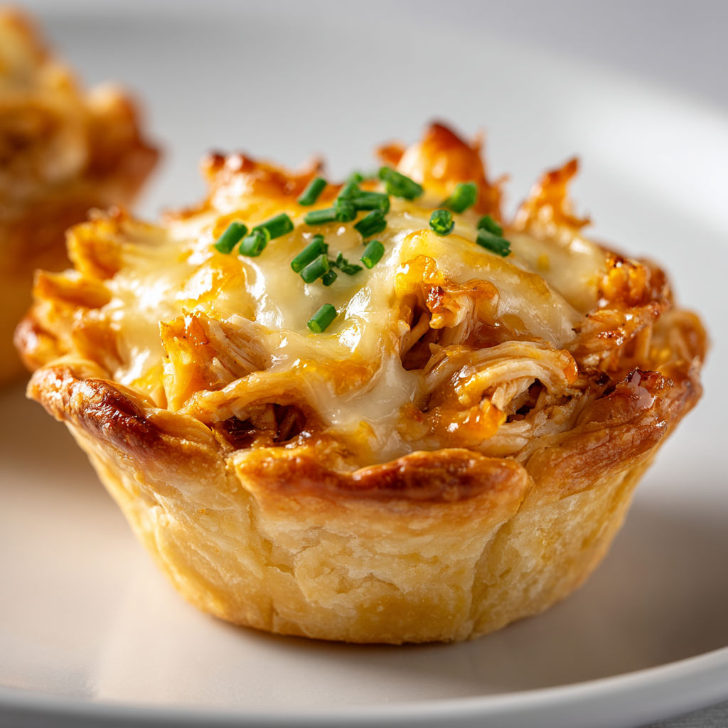 Tartelettes festives poulet BBQ et fromage tout fondant.