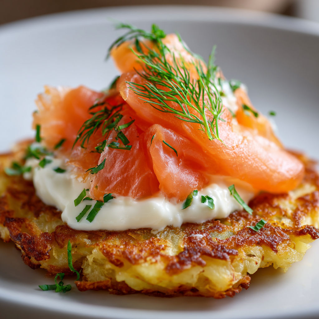 Galettes Dorées de Pommes de Terre et Saumon Fumé.