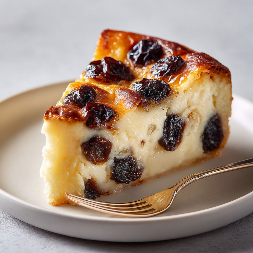 Part de far breton moelleux aux pruneaux servie sur un plateau.