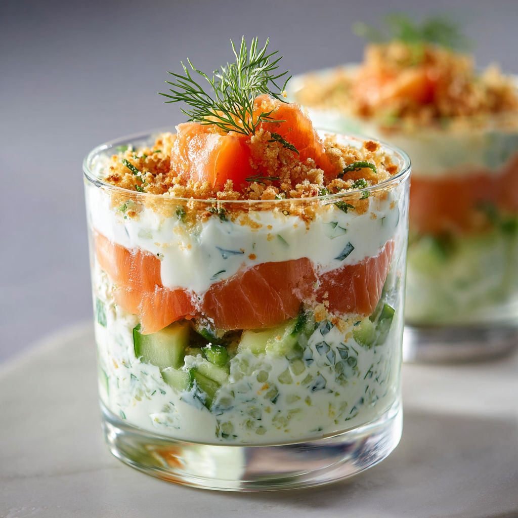 Verrines fraîches saumon fumé concombre crème aneth