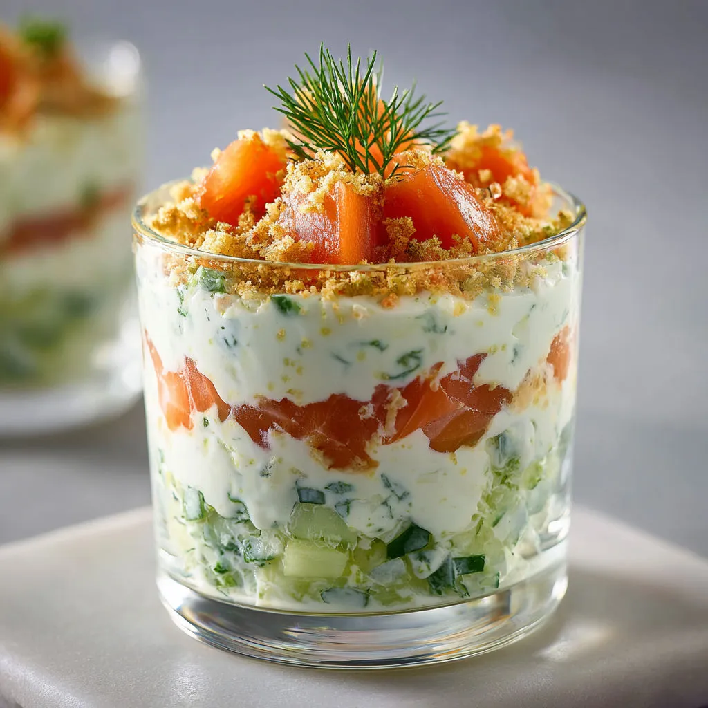 Verrines apéro saumon fumé crème citron concombre