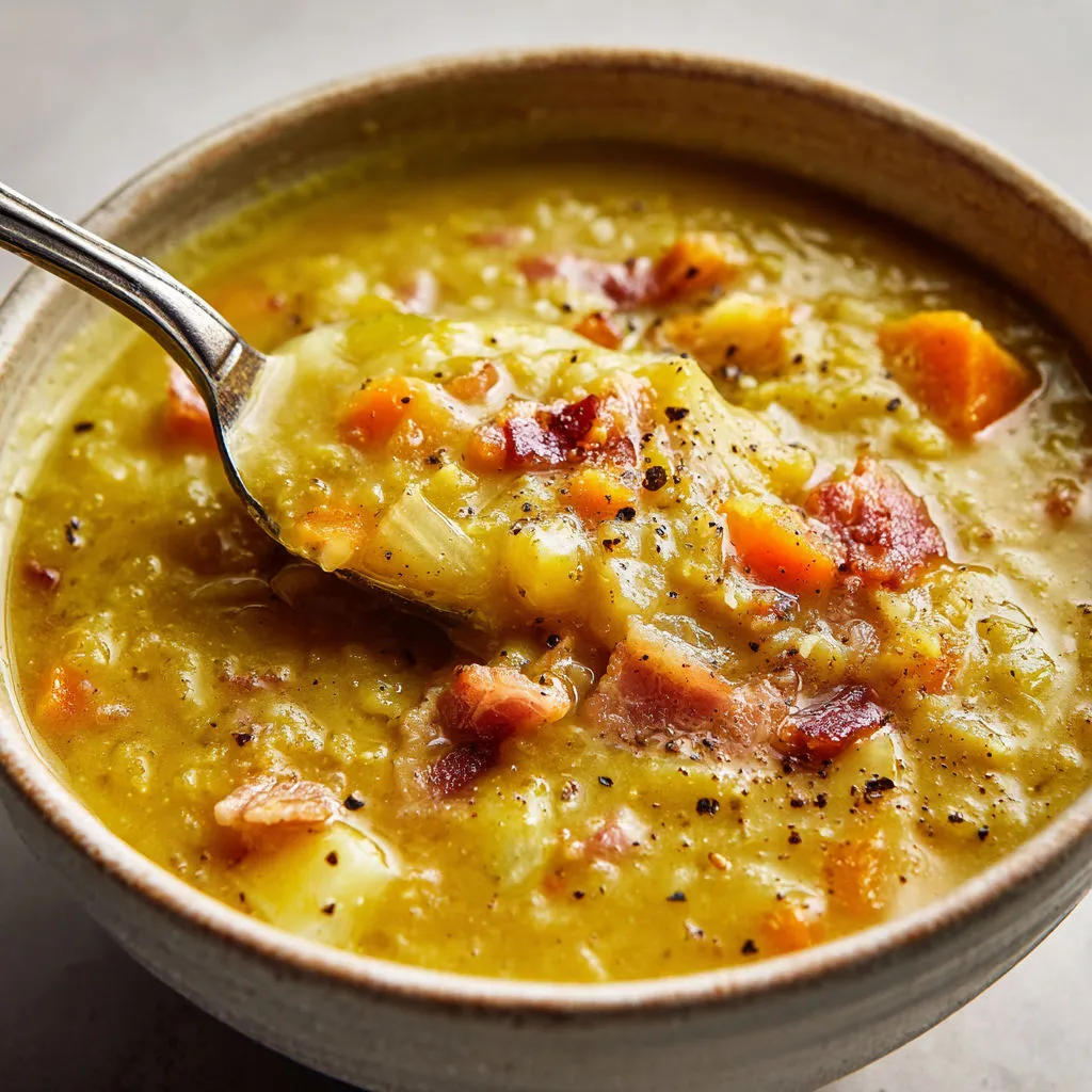 Velouté Fermier Pois Cassés Lardons Dorés.
