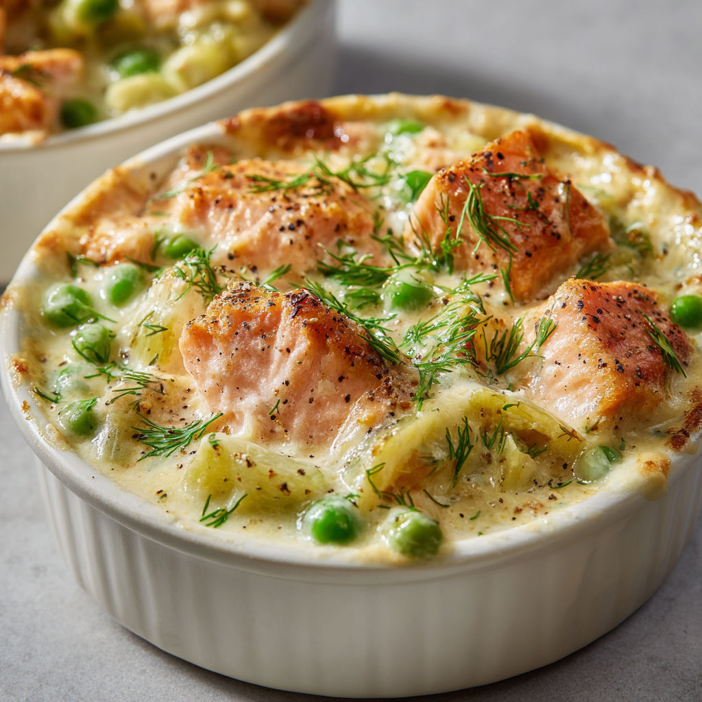 Mini Cocottes Saumon, Sauce Ultra Crémeuse et Légumes.