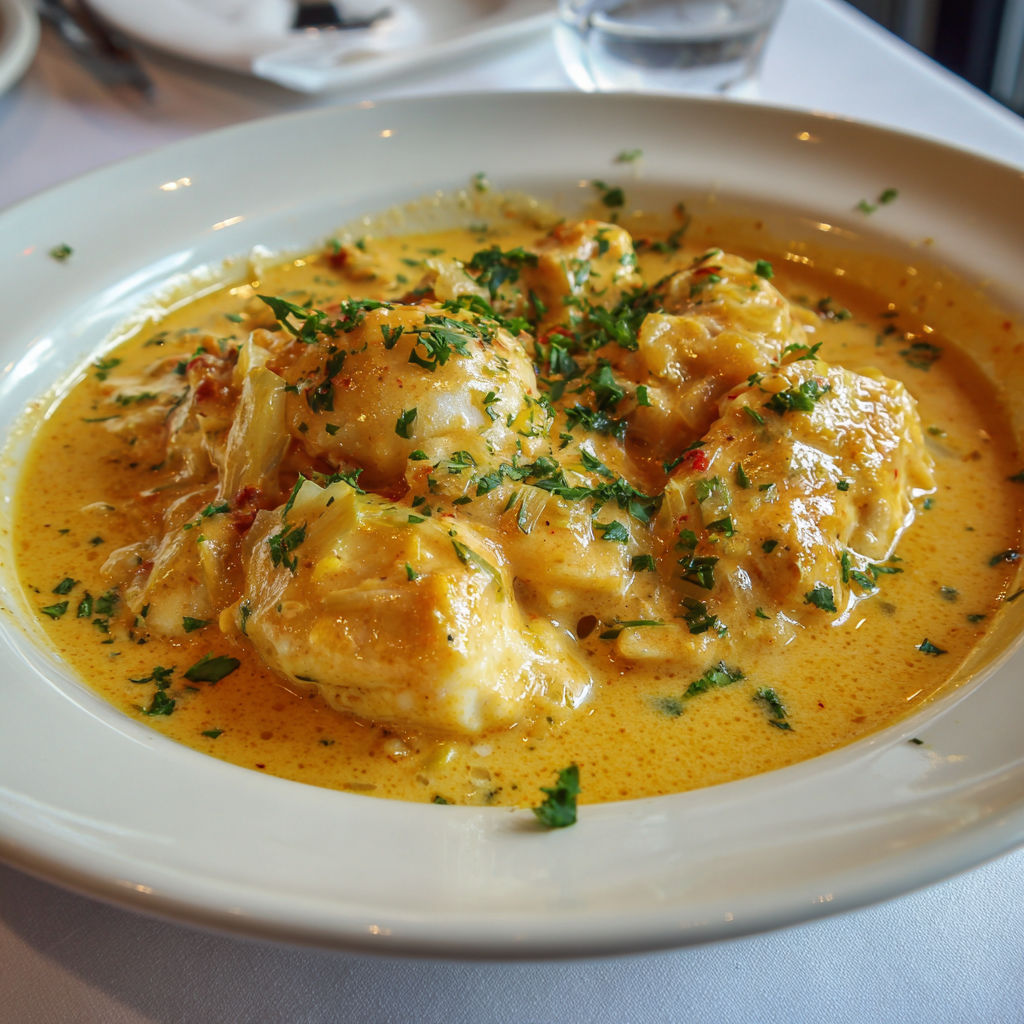 Blanquette cabillaud bisque homard soirée chic et crémeuse.