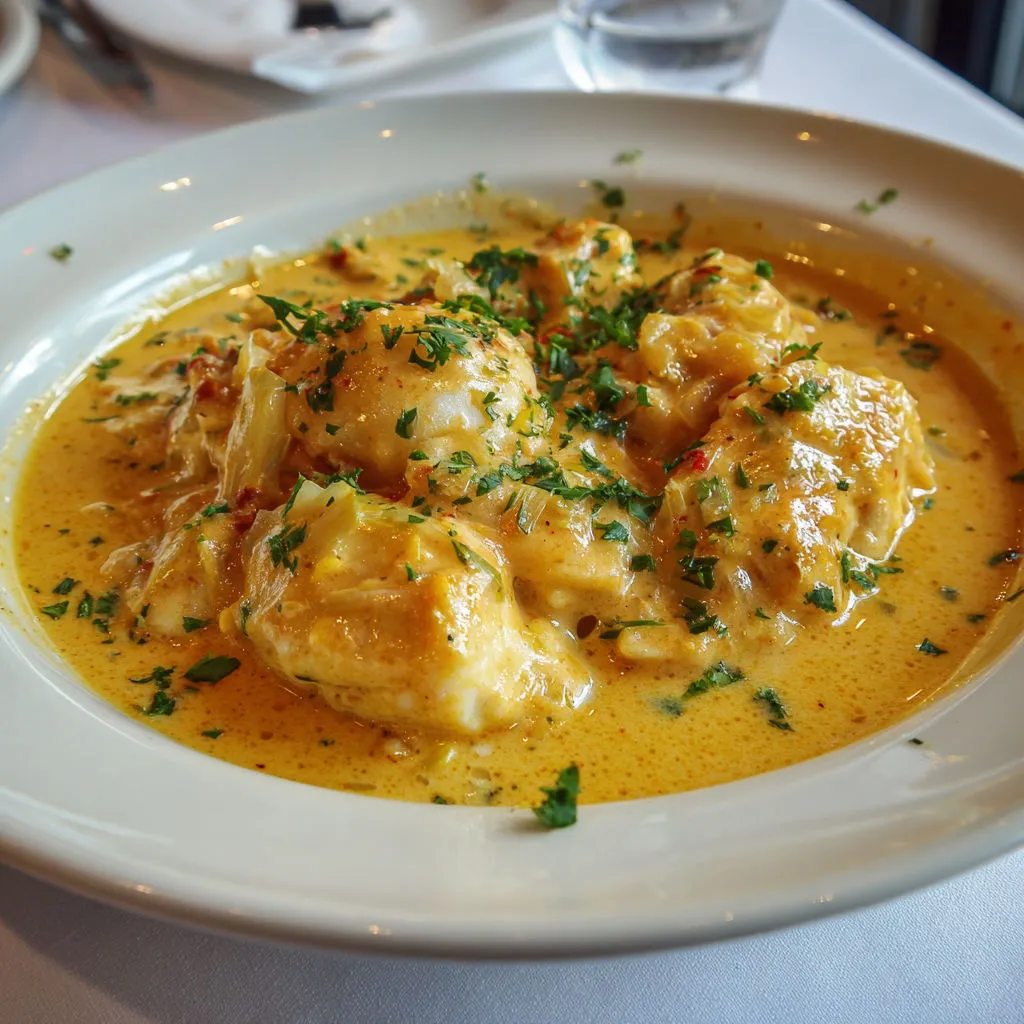 Blanquette cabillaud bisque homard soirée chic et crémeuse.