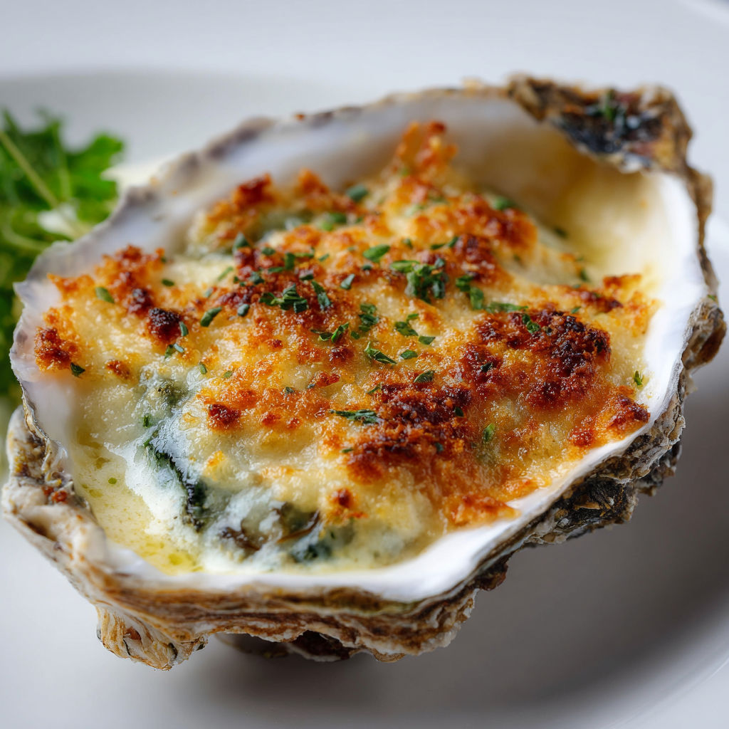 Un plateau avec des huîtres dorées au gratin.