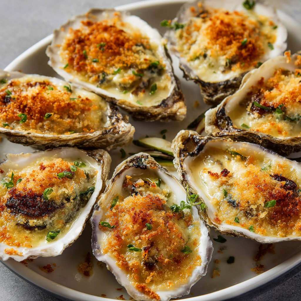 Huîtres tout juste sorties du four, sauce crémeuse et gratin doré