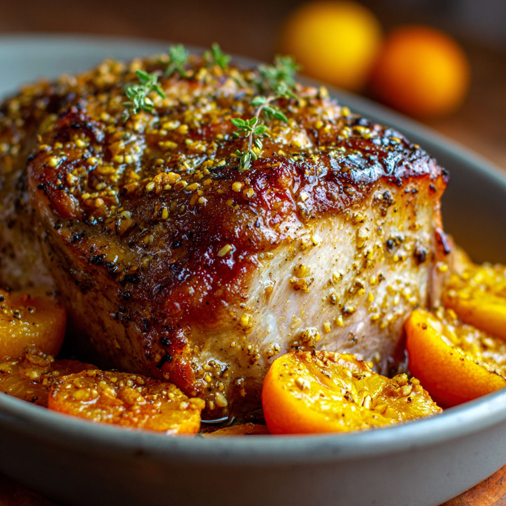 Porc rôti clémentines avec sauce sucrée-salée savoureuse.