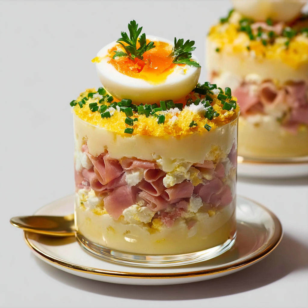 Petits verres façon mimosa, jambon et œufs gourmands.