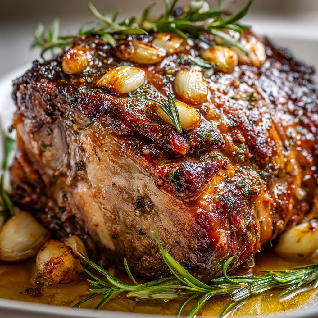 Agneau au four avec touche d'herbes et ail parfumé.