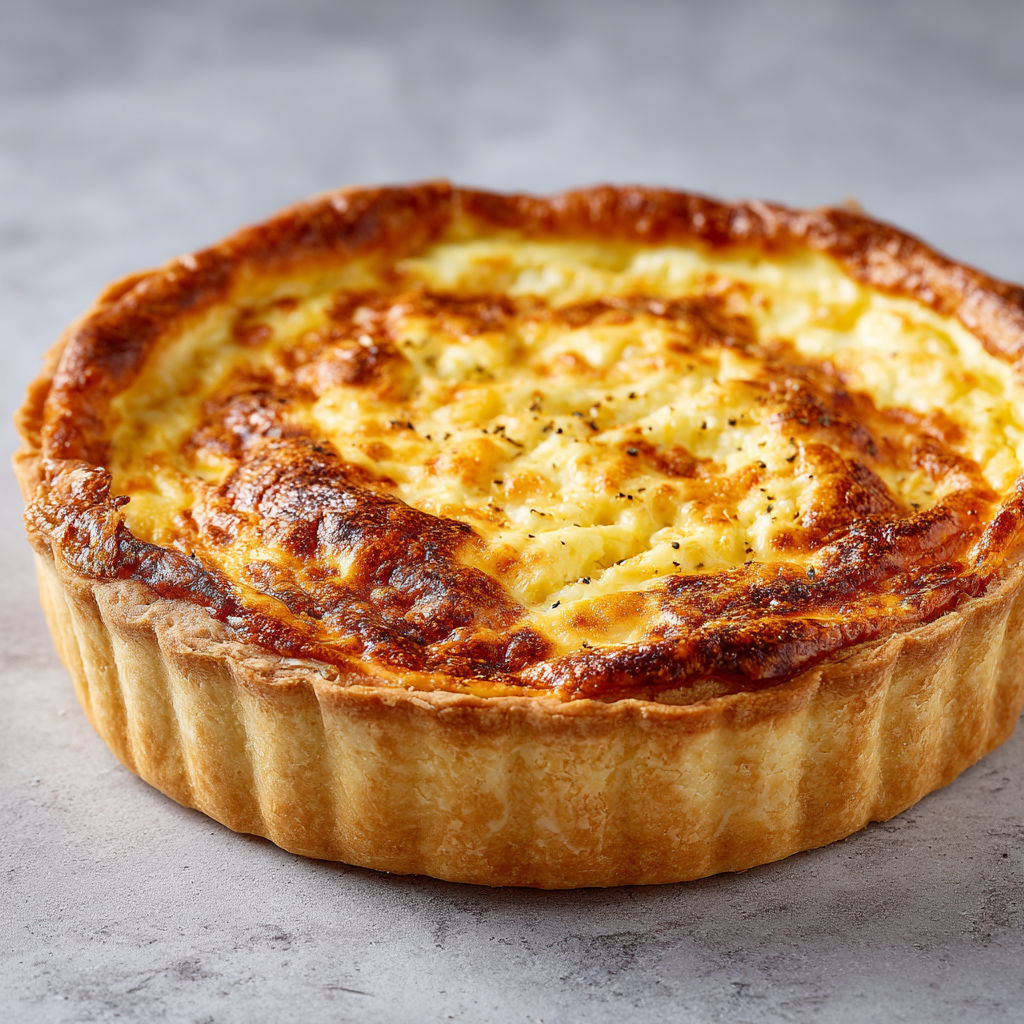 Quiche soufflée légère et mousseuse au fromage et muscade.