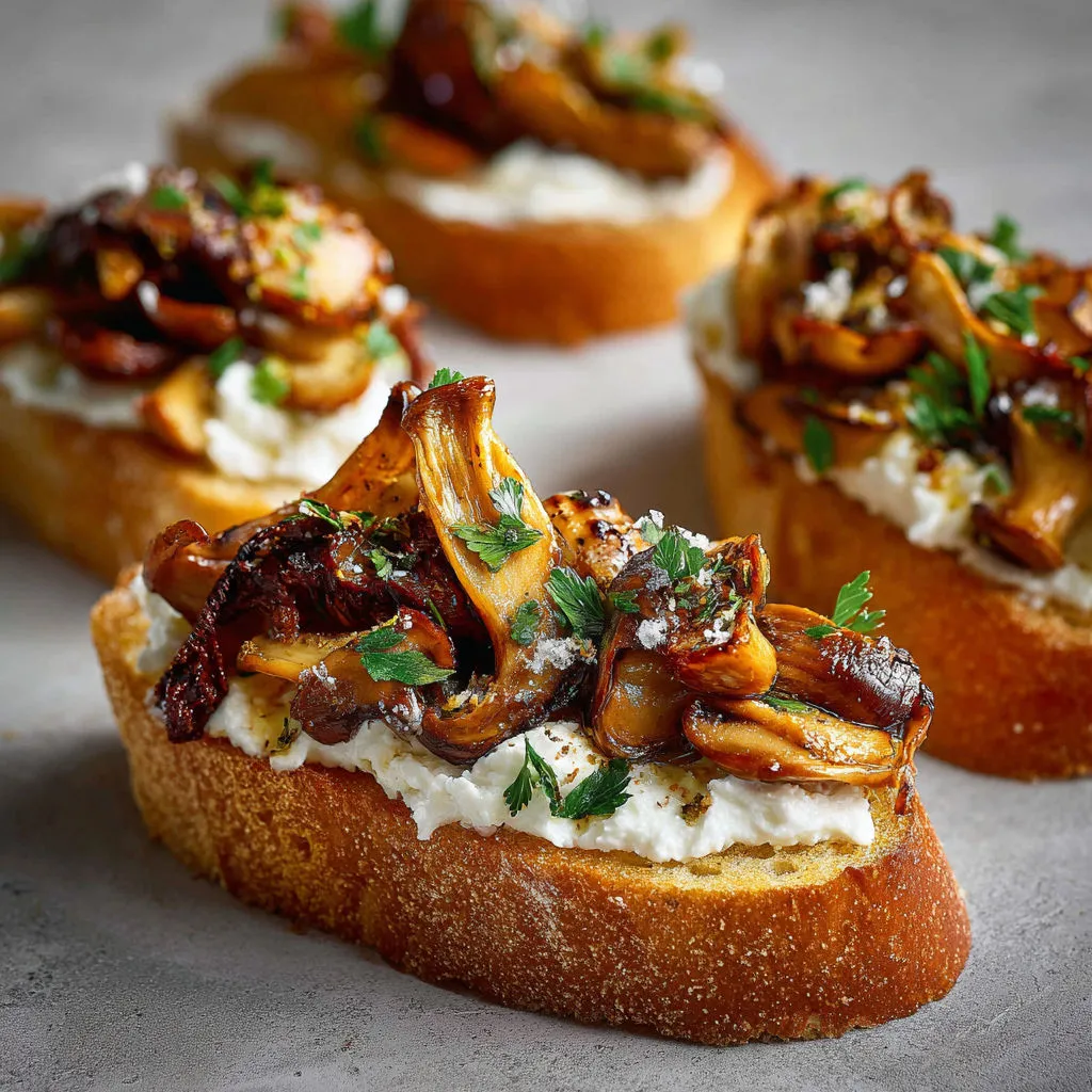Crostini champignons marinés, plat cool à partager.