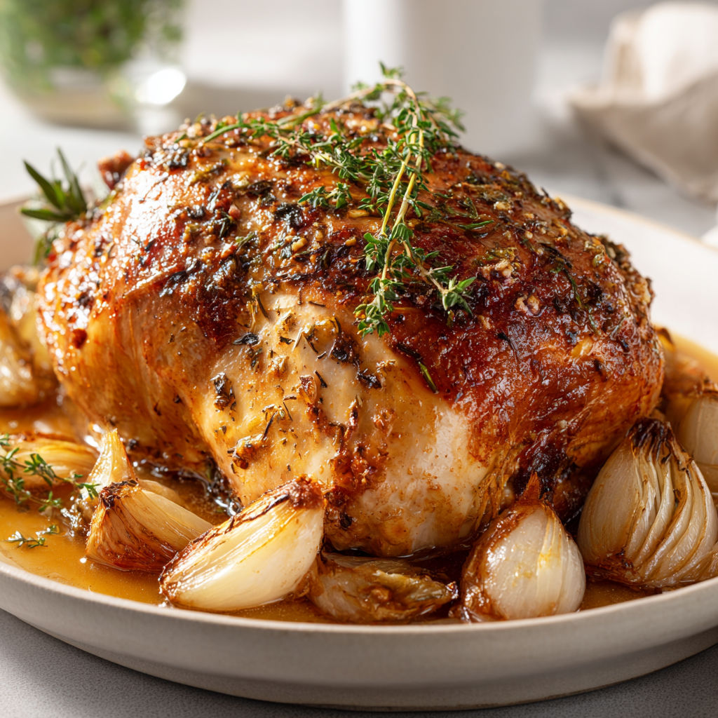 Rôti de dinde au four tendre et parfumé au thym.