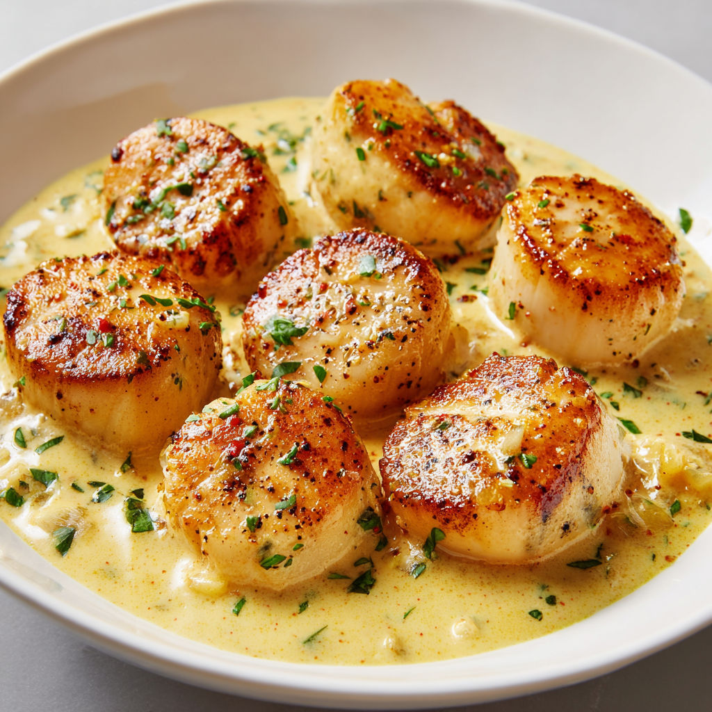 Saint-Jacques en sauce crémeuse au curry prêtes en un rien de temps.