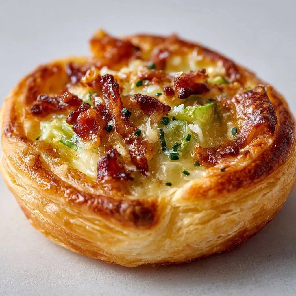 Petites tartes feuilletées aux poireaux ultra fondants, Comté et bacon croquant.