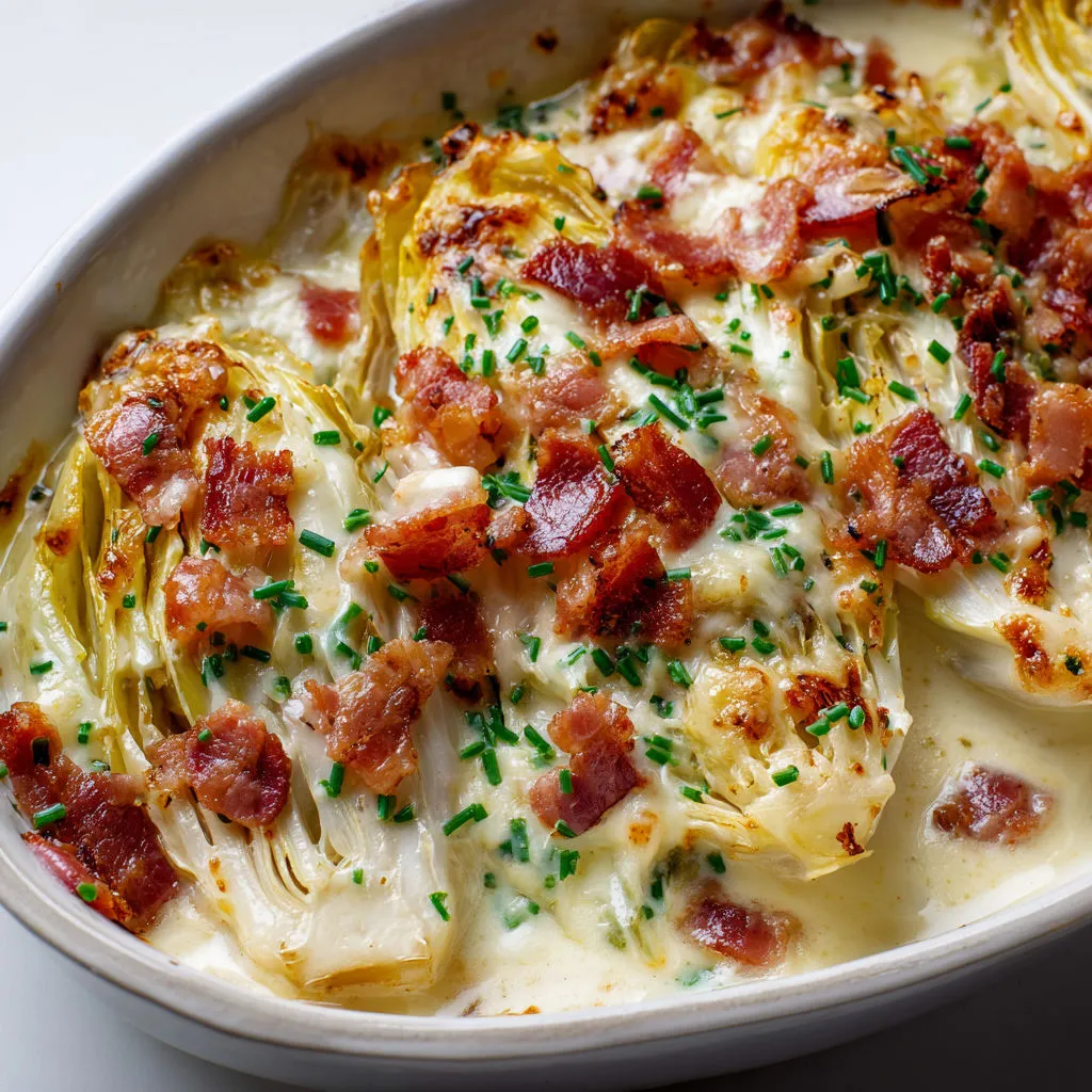 Gratin d’endives bien fondant avec bacon et fromage doré.
