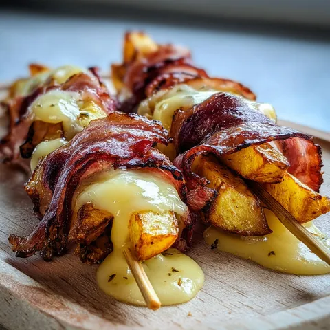 Des brochettes dorées sur une planche en hiver.