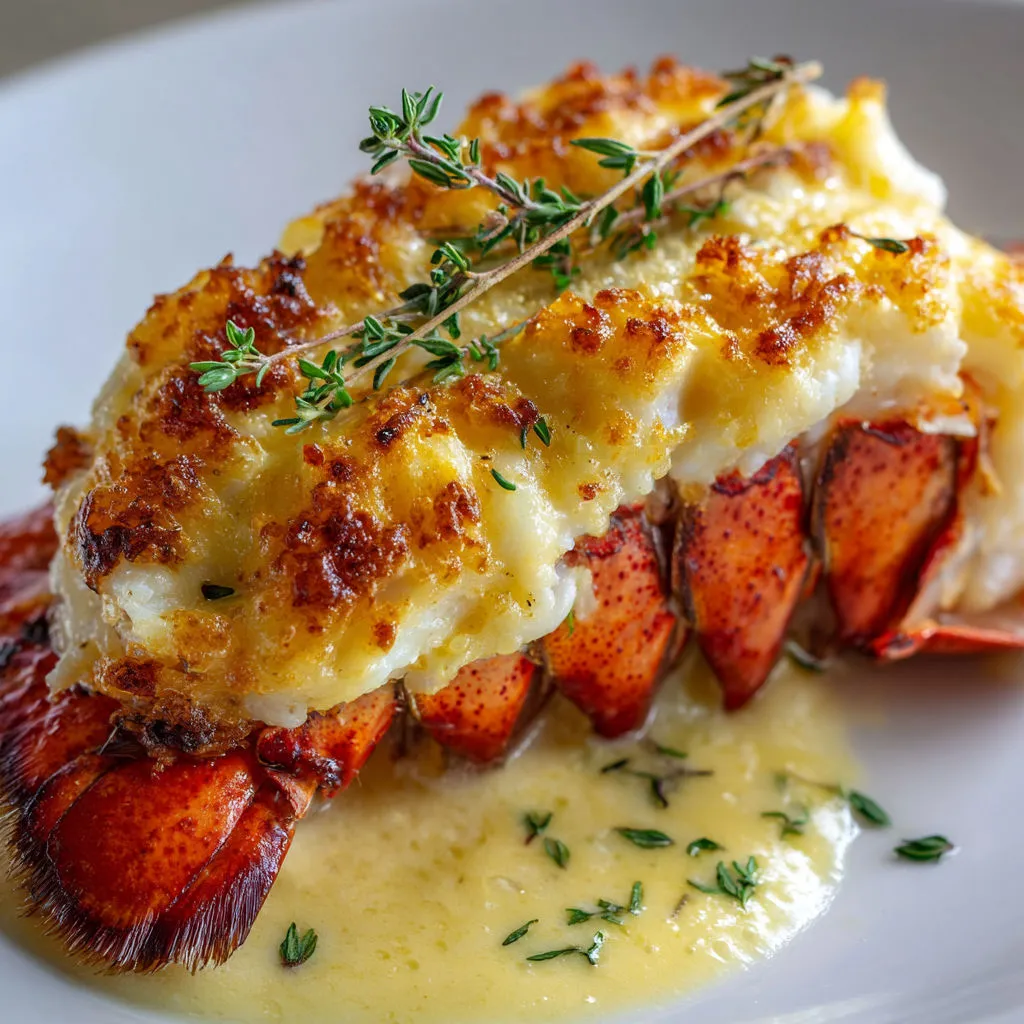Demi-homards surmontés de sabayon au champagne, une présentation chic et gourmande.