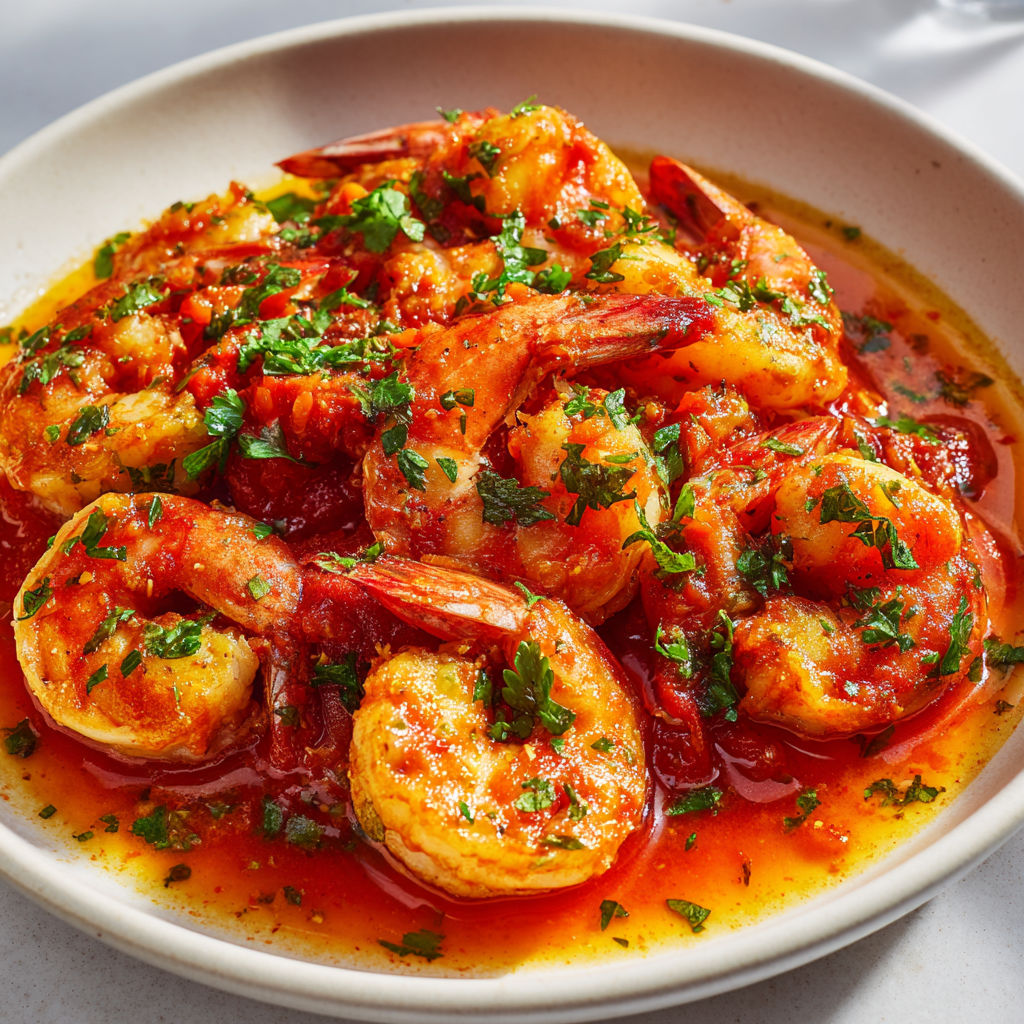 Crevettes toutes tendres dans une sauce tomate douce aux épices.