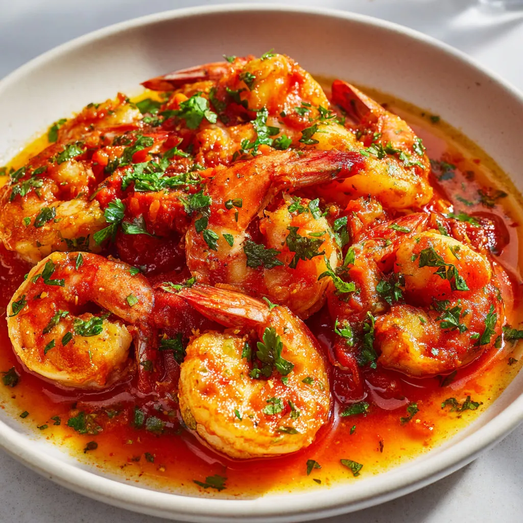 Crevettes toutes tendres dans une sauce tomate douce aux épices.