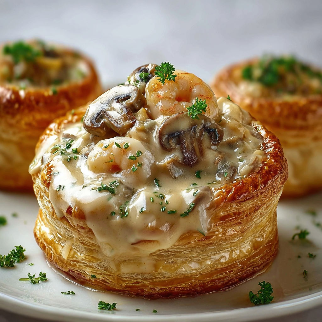 Vol-au-vent façon grand-mère avec poulet, champignons et crevettes.