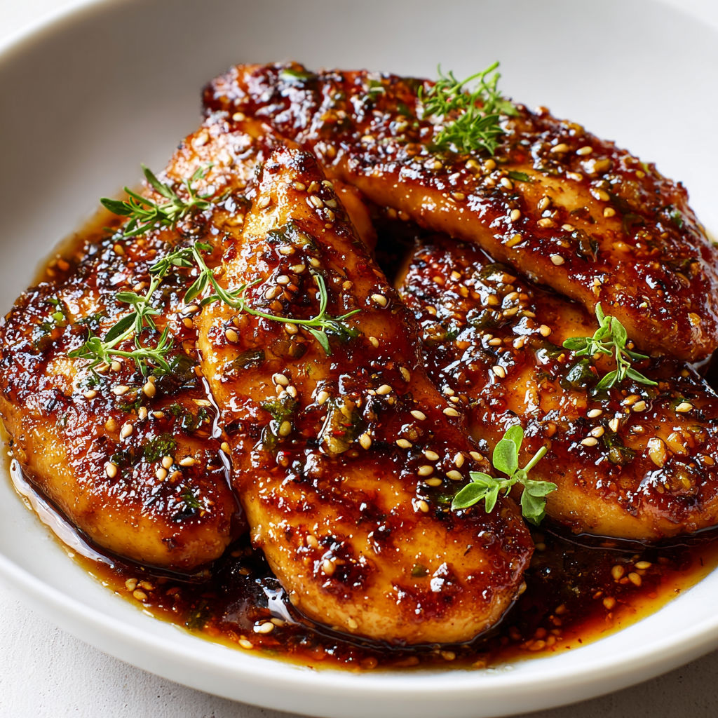 Poulet caramélisé au miel, ail et sauce soja.