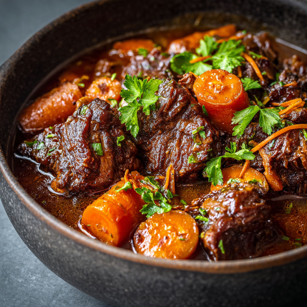 Une marmite remplie de bouillon, de carottes et de morceaux de viande.